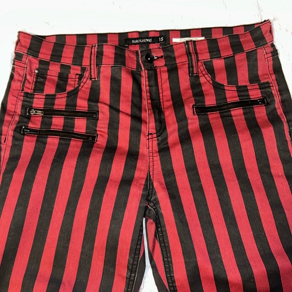 Blackheart Red and Black Striped Skinny Pants - Picture 4 of 9